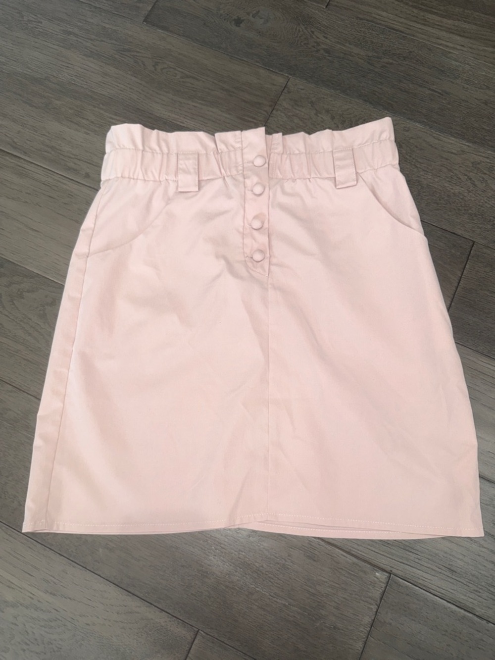 Simplee Women's Light Pink Button-Front paperbag high Waist Skirt with pockets
